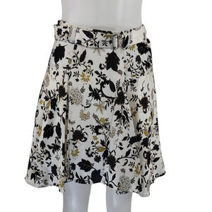 A.L.C. White Brown Black Flower Leaf Design Silk Blend Women's Skirt 2